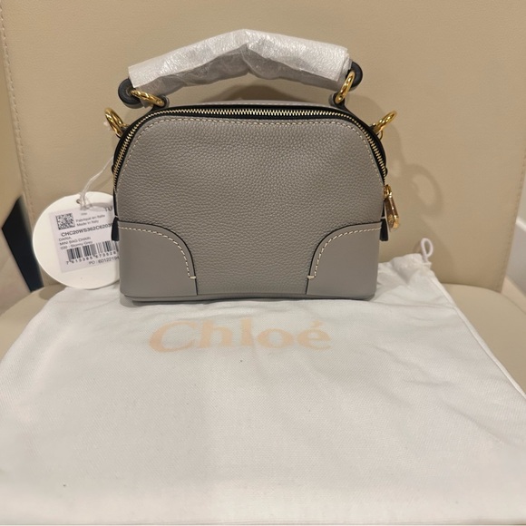 CHLOE Mini Daria Leather Chain Crossbody Shoulder Bag Stromy Gray NWT - Picture 16 of 16